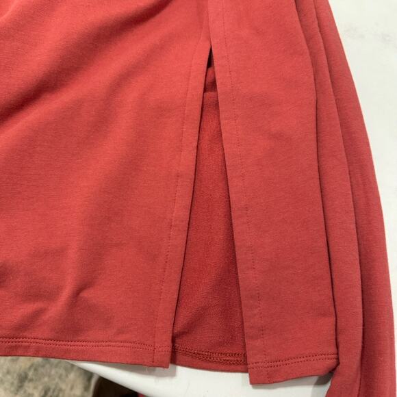 Pure Jill Tie Waist Maxi Dress L Petite Rust Affinity French Terry Side Slit NEW - Picture 8 of 12